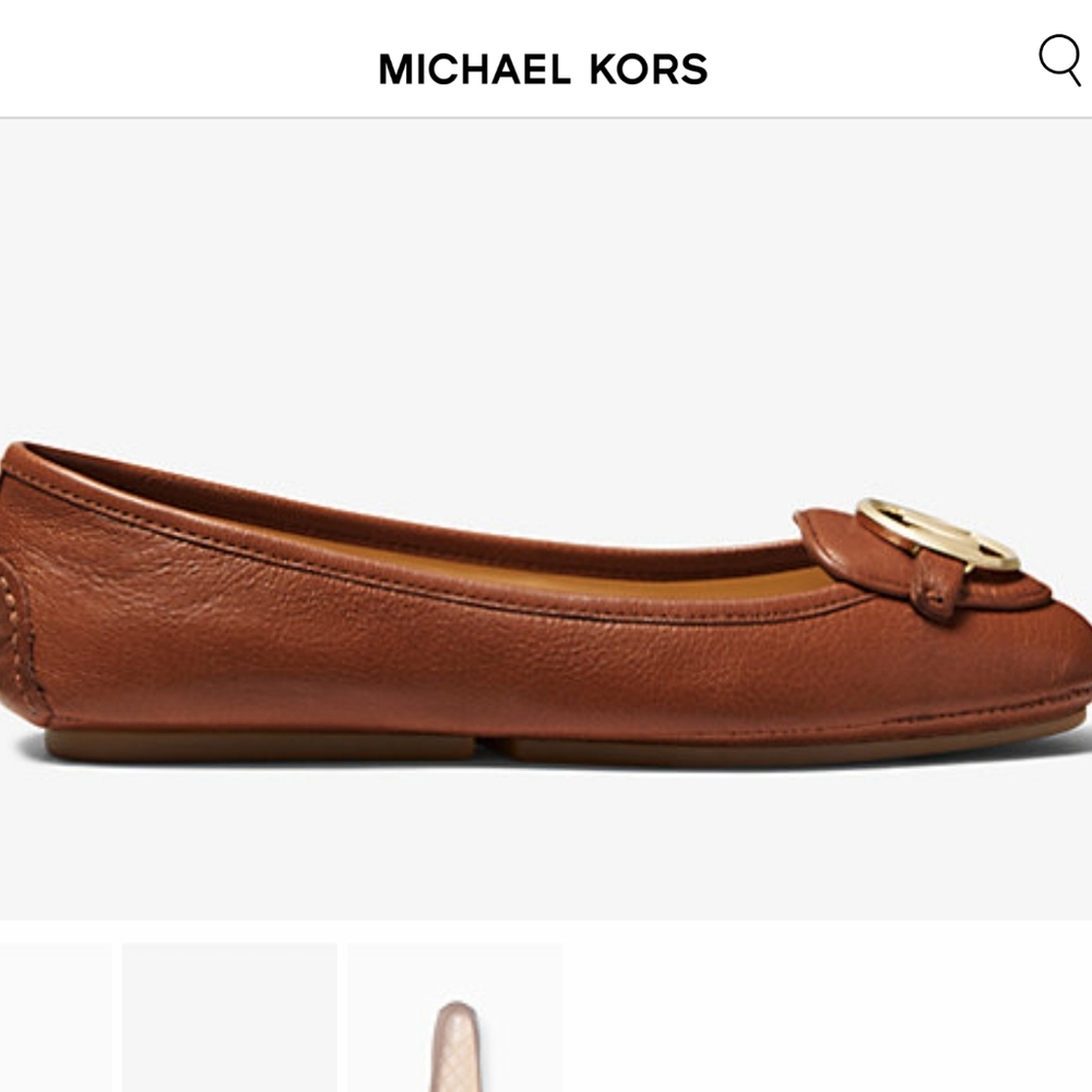 Nitb Michael Kors Lilly MK logo leather ballet flats luggage brown and g… - Picture 12 of 13